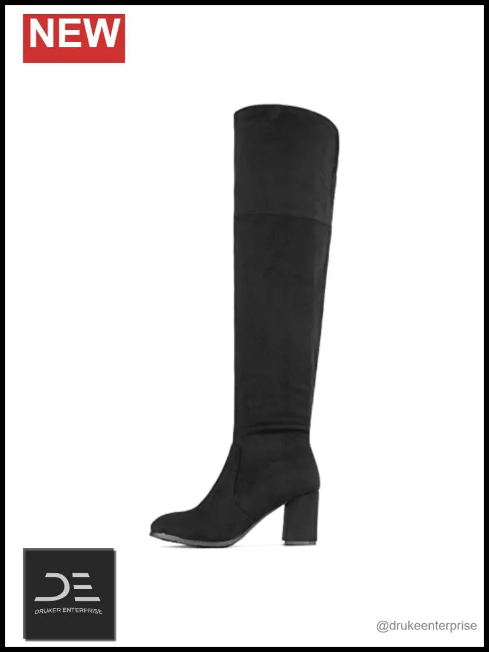 Stretch Suede Knee High Block Heel Boots